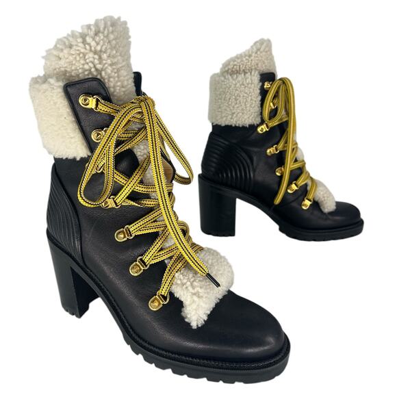 Christian Louboutin Black Calfskin Shearling Yetita 70 Combat Hiker Boots - Picture 6 of 16